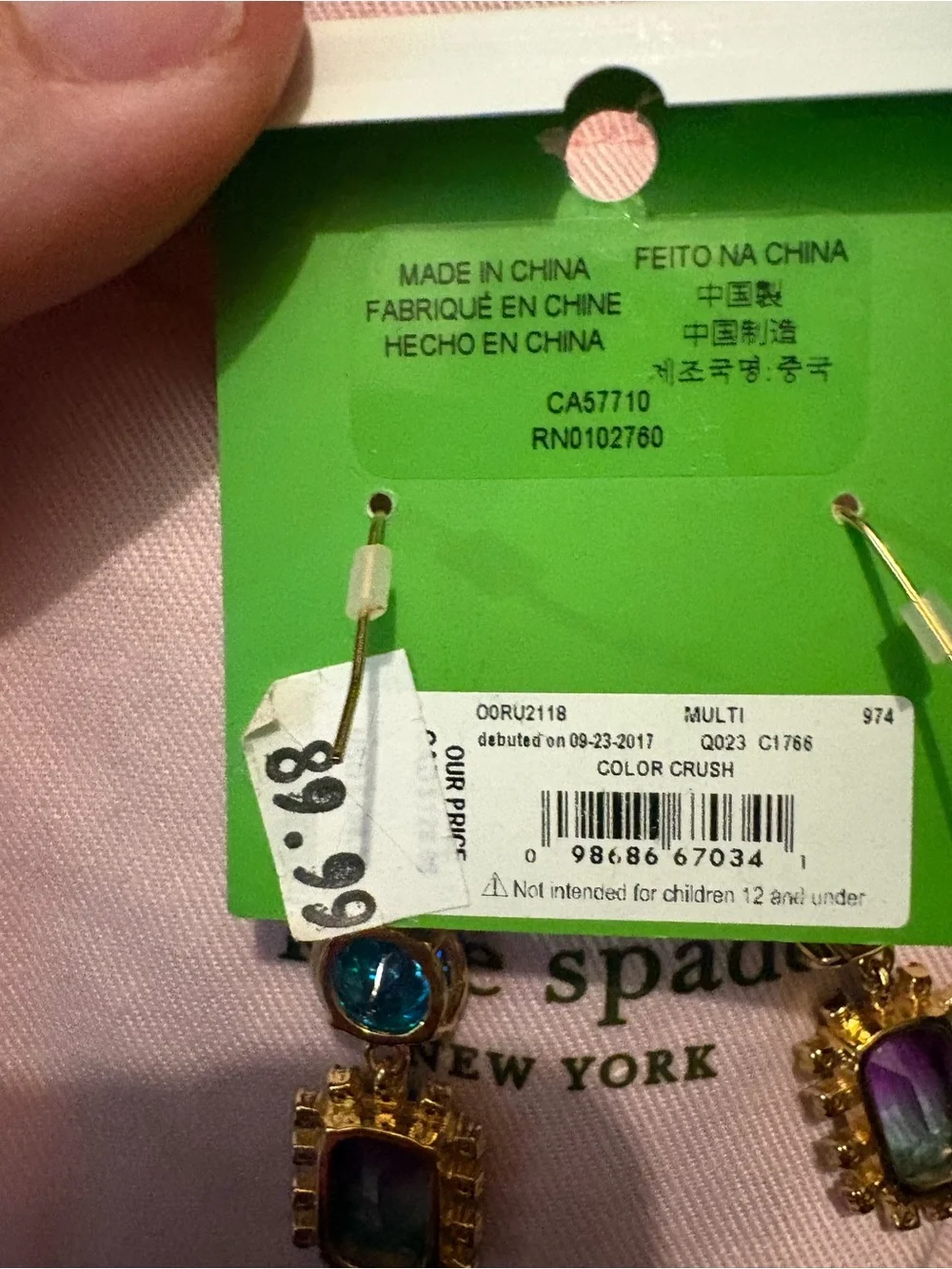 Rare Kate Spade Candy Crush Multicolor Crystal Drop Earrings